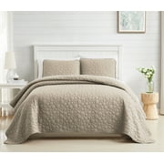 Southshore Fine Linens Oversized Quilt Bedding Set lightweight, prewash fabric soft bedspread 3-Piece, two matching shams (108 in wide x 98 in long), Pebble Sandy Taupe, King / California King