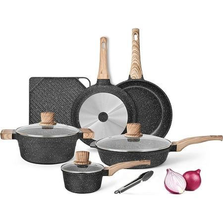 

Sharemee Pots and Pans Set - Kitchen Nonstick Cookware Sets Granite Frying Pans for Cooking Marble Stone Pan Sets Kitchen Essentials 11 Piece Set Grey