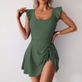 thumbnail image 2 of LYMAYTER One-Piece Swim Dress for Women Ruffle Swim Dress Skirt Crew Neck Wrap Bathing Suit S-2XL, 2 of 10
