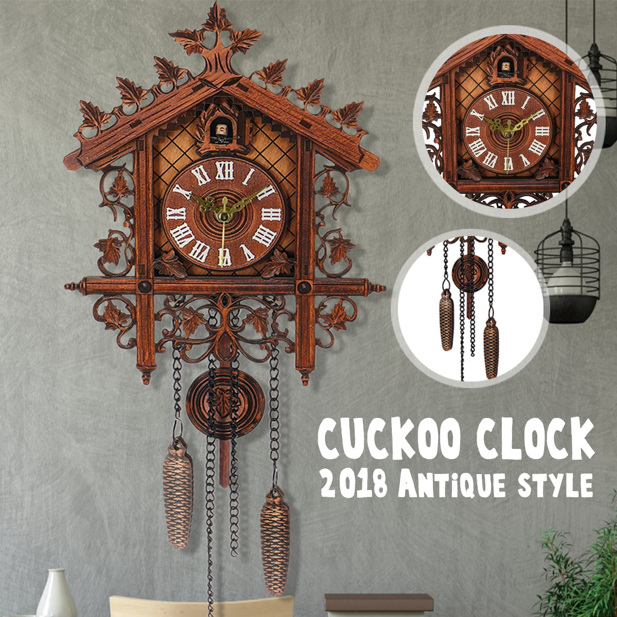New Vintage Wood Cuckoo Clock Wall Room Decor Cartoon Forest House Swing Clock 