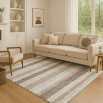 Addison Rugs Mayfield Premium Machine Washable Transitional Stripes Taupe Rectangle Rug, 5' x 7'6"