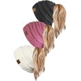 thumbnail image 1 of HSHDLDF Ponytail Messy Bun BeanieTail Women's Beanie Solid Ribbed Hat Cap, 1 of 7