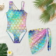 thumbnail image 3 of Xixirimido Vibrant Mermaid Scale Print Girls Swimsuits Set One Piece Swimsuit with Mesh Cover Up Quick Dry Summer Bathing Suit with Adjustable Strap & Removable Bra, Size 9-10 Years, 3 of 7