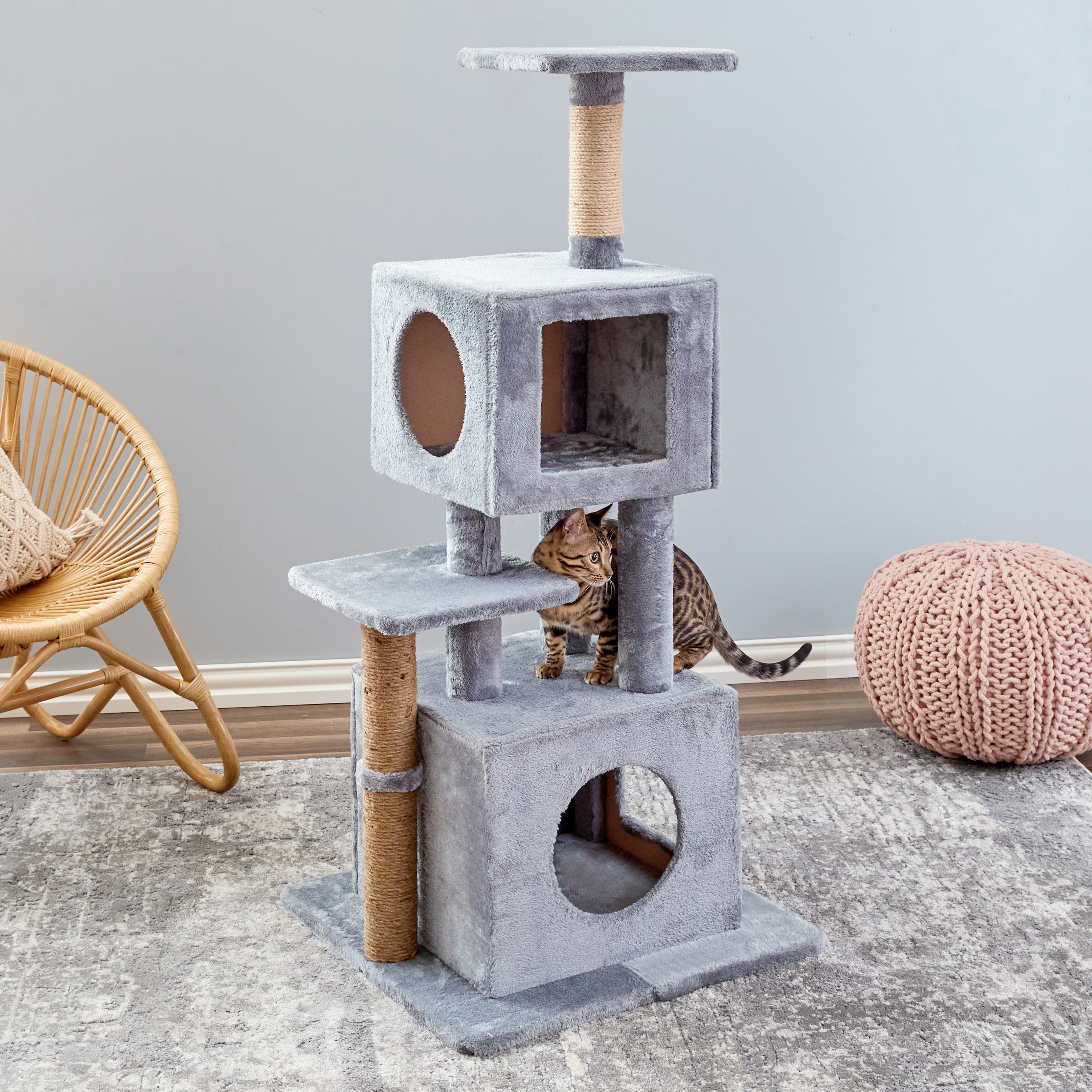 Two by Two Columbus - Gray Scratching Post Cat Furniture - 50.5 in. Tall