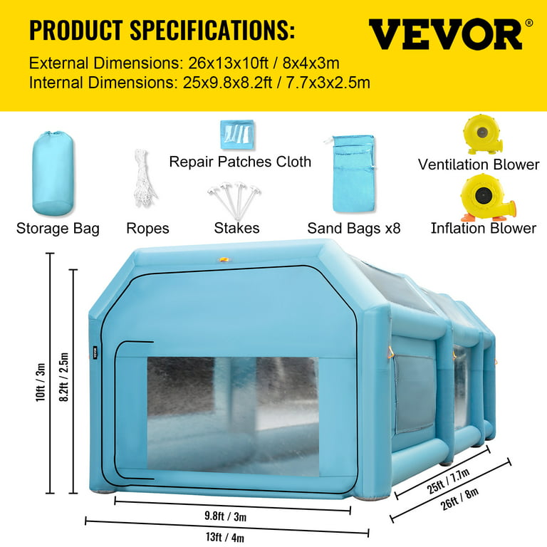 VEVOR Portable Inflatable Paint Booth, 26x13x10ft Inflatable Spray Booth,Car Paint Tent with Air Filter System & 2 Blowers,Upgraded Blow Up Spray