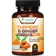 Turmeric Curcumin with BioPerine & Ginger 95% Standardized Curcuminoids 1950mg Black Pepper for Max Absorption Joint Support, Nature's Tumeric Herbal Extract Supplement, Vegan, Non-GMO - 60 Capsules