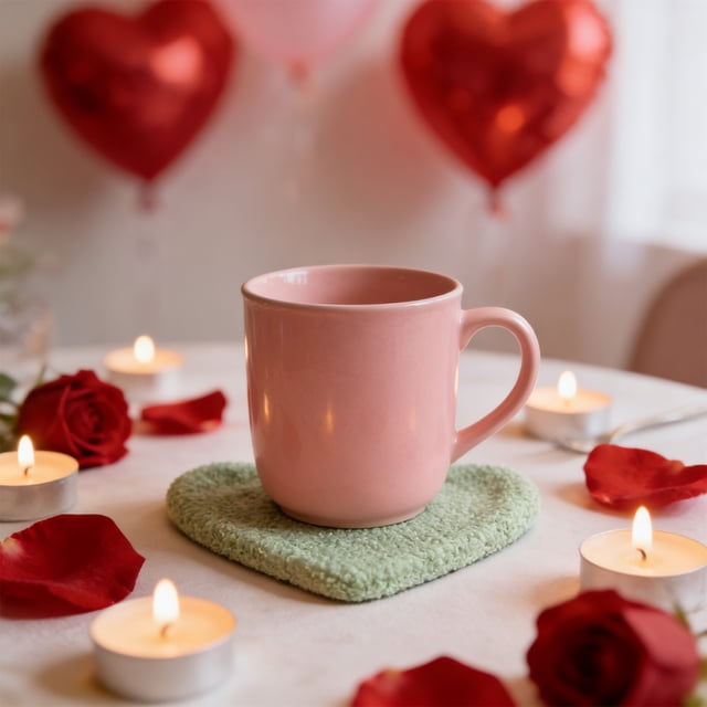 Birdeem Heart Coaster,Plush Heart Shaped Coaster for Drinks,Heat Resistant Soft Coaster,Cute Table Decor,Cup Mat,Placemat for Table Protection