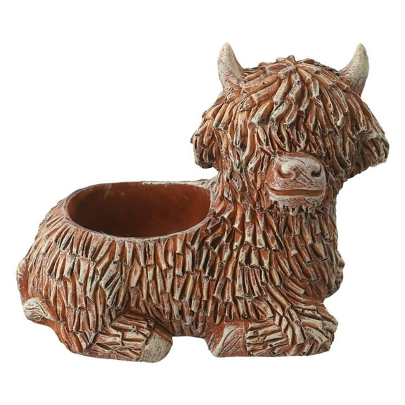 CHENGSI Highland Cattle Potted Statue Resin Figurine Home Decor Art Craft Succulent Planter Cow Sculpture Table Decoration for Living Room Bedroom Office 15*9.5*12.5cm