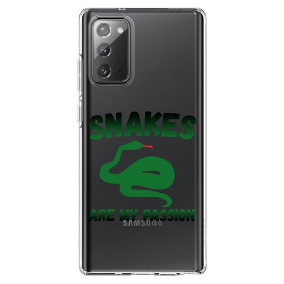 DistinctInk Clear Shockproof Hybrid Case for Samsung Galaxy Note 20 (6.7" Screen) - TPU Bumper Acrylic Back Tempered Glass Screen Protector - Snakes Are My Passion
