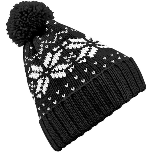 Beechfield - Gorro de punto con diseño Fair Isle con pompón unisex (negro/blanco)