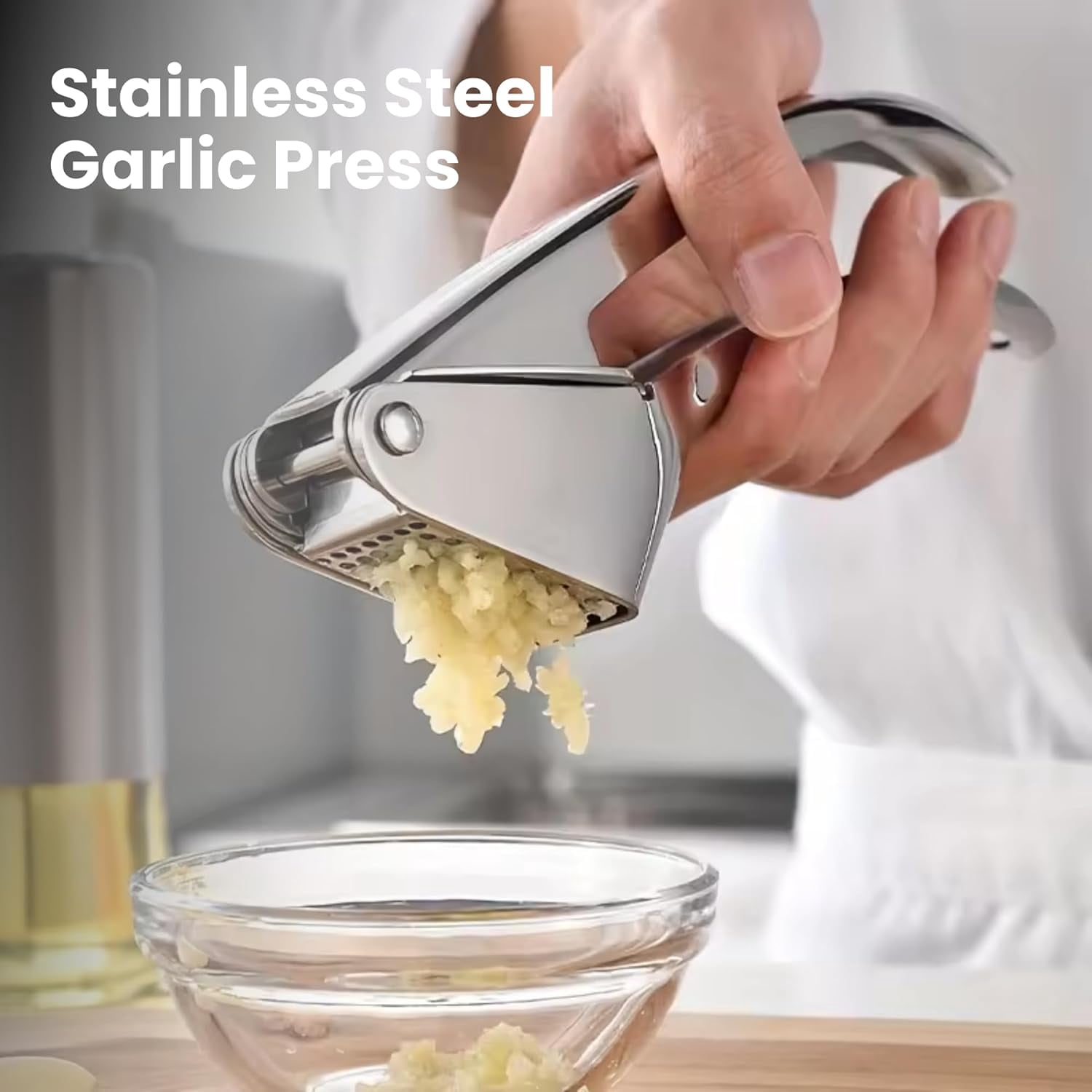 Stainless Steel Garlic Press – Heavy Duty No-Peel Garlic Crusher & Mincer, High Capacity Chamber, Rust-Free 304 Steel, Easy Clean & Dishwasher Safe Clove Crusher & Hand Mincer