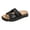 Black, variant on Rokment Womens Cork Footbed Slippers Sandals Beach Summer Comfortable Casual 2 Buckles Leather Wide Width Orthopedic Platform Walking Slip on Slides Black Size 6.5
