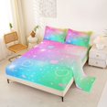 thumbnail image 2 of Manfei Magical Love Heart Bed Sheets, Sparkle Star Rainbow Full Size Sheets, Green Pink, 4pcs, 1 Flat Sheet, 1 Fitted Sheet and 2 Pillowcases, 2 of 6