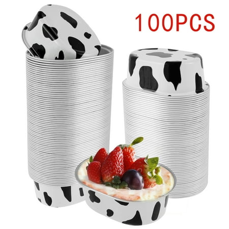 

Adifare 100Pcs Aluminum Foil Baking Cups with Lids 68ml Heat-Resistant Foil Baking Cups with Clear Lids Mini Oval Cake Pan for Cake Cheese Dessert