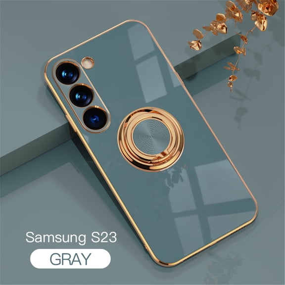 Samsung Galaxy S23 5G Phone Case with Ring Holder, Galaxy S23 Cover 5G, Kickstand Magnetic Plating Frame TPU Shockproof Anti-Scratch Girls Women Men Case Cover  Samsung S23 5G, Gray