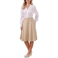 thumbnail image 2 of INSPIRE CHIC A-Line Midi Pleated Skirt for Women's Vintage Work High Waist Flare Business Skirts XS Khaki, 2 of 5