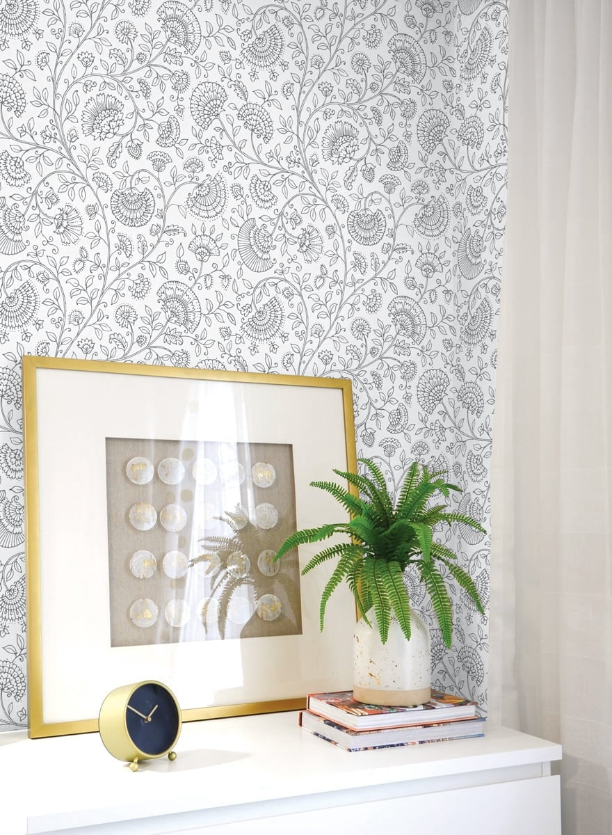 NextWall  Paisley Trail Peel and Stick Removable Wallpaper Slate Grey