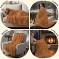 thumbnail image 4 of Flannel Throw Blanket for Couch Sofa Bed, Fall Burnt Orange Plaid Stripe Soft Cozy Warm Fuzzy Blanket 40x50in, 4 of 9