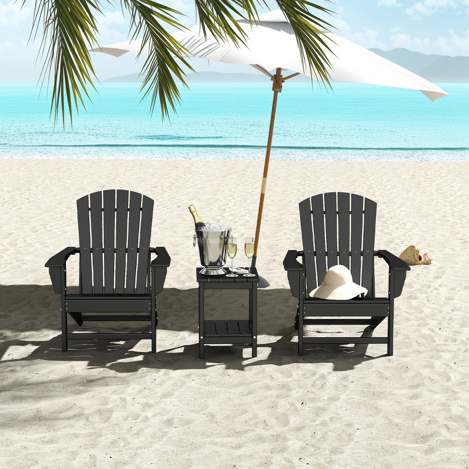 PIPOPA Outdoor Adirondack Chair, HDPE All Weather Patio Chair for Deck Backyard Garden, Black