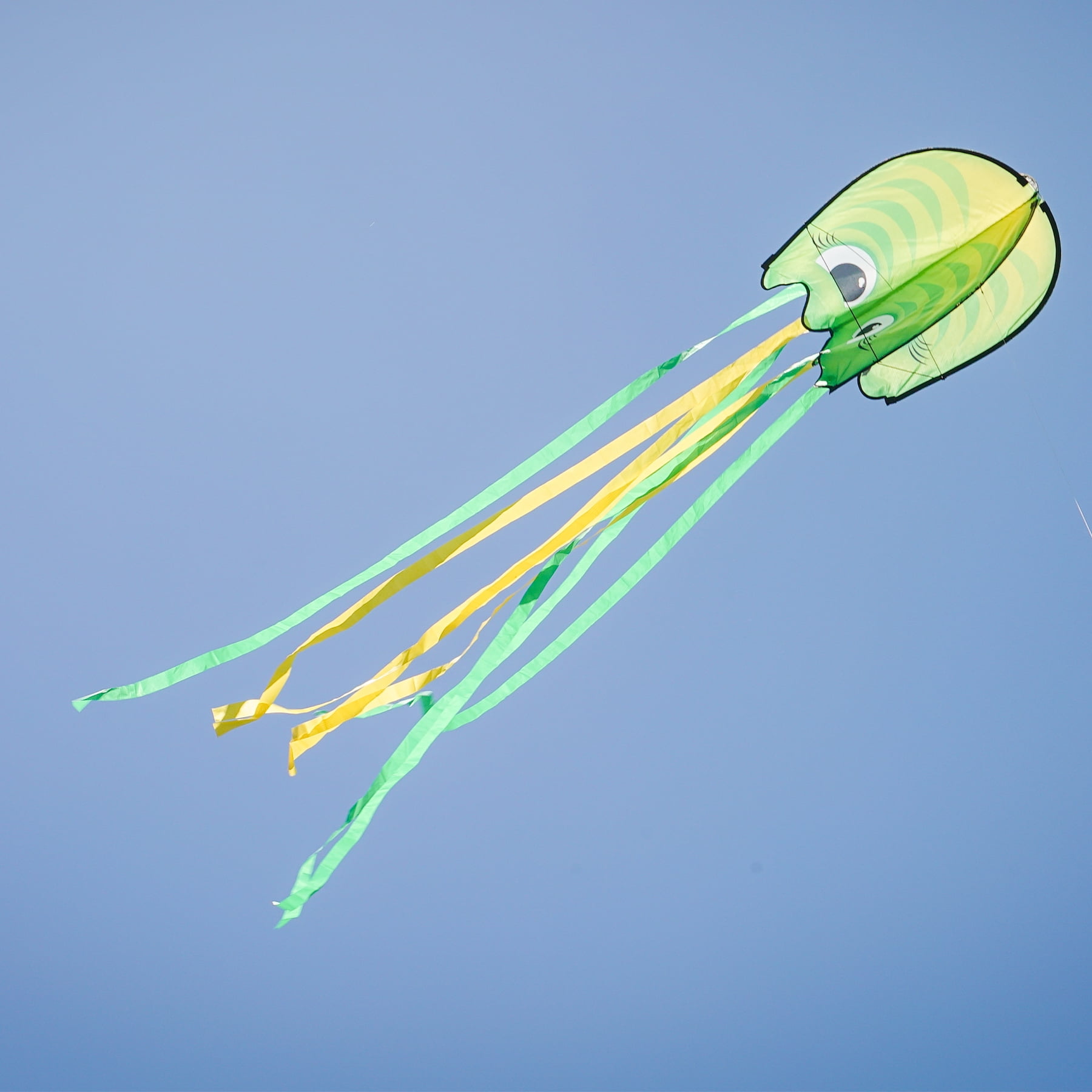 In the Breeze 3389 — Green Pop Jelly Kite — Non-Assembly, Easy-Flying Kite with Long Streamer Tails; Kite Line Included