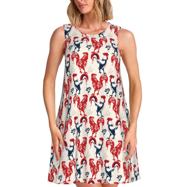 Disketp Roosters para Vestido sin Mangas para Mujeres, Vestidos de Verano para Mujeres, Casual y Holgado para la Playa
