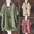 thumbnail image 2 of Chemise Décontractée Femme Nouvelle Mode Manches Courtes Coton Lin Bat Sleeve O-Neck Shirt Chaud, 2 of 4