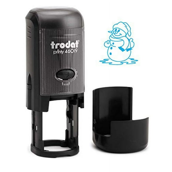 Round Teacher Stamp, Holiday, 3/4" Self-Inking Rubber Stamp - Snowman - Sky Blue Ink