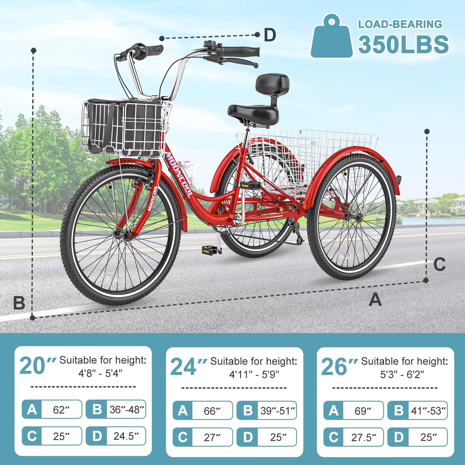 Lilypelle Adult Tricycles 7 Speed 24Inch Three Wheel Bike Cruiser Trike with Low-Step Through Frame/Large Front & Rear Basket for Men, Women, Seniors
