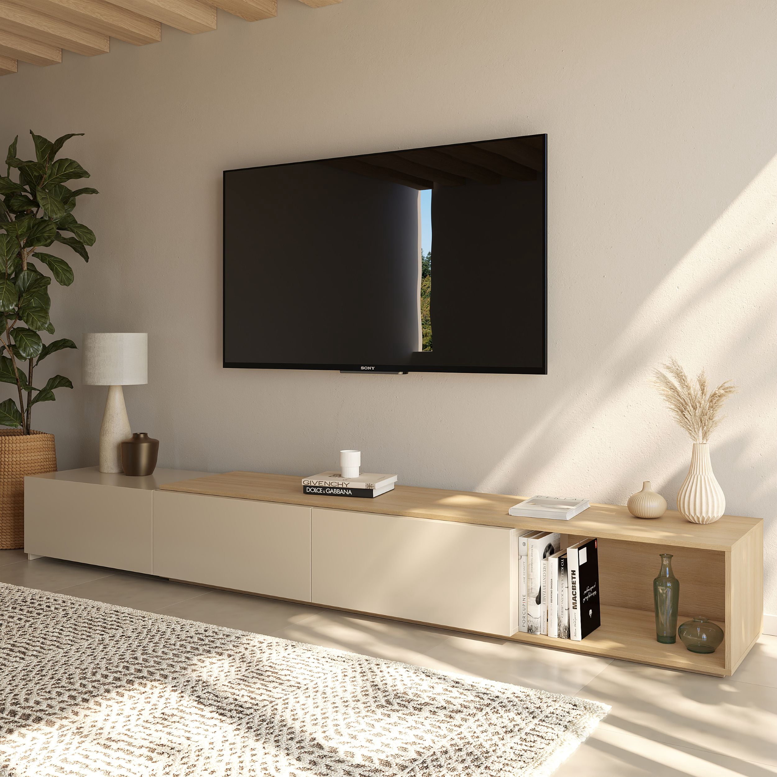 Arlo Extendable TV Console in Natural Blonde Oak