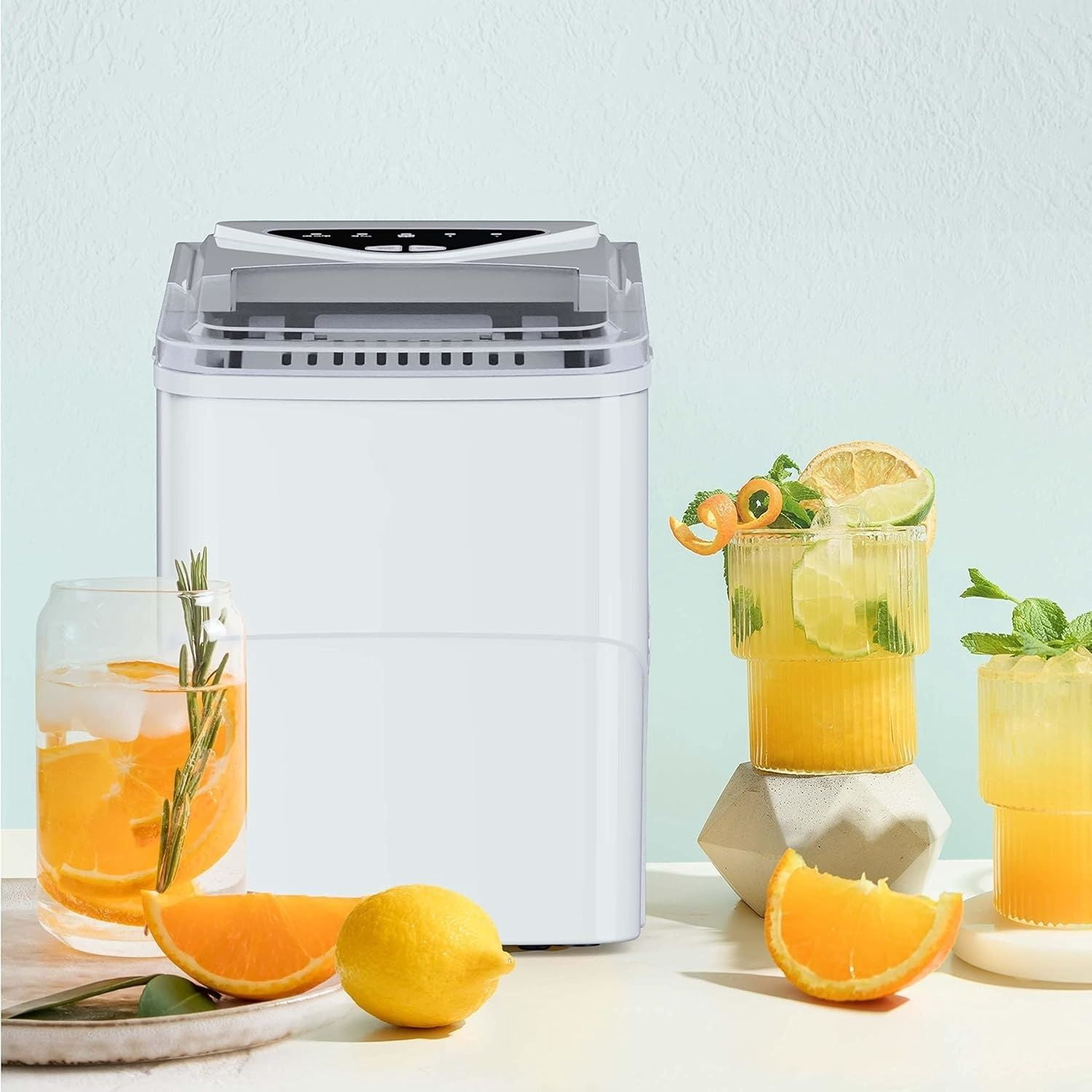 Ice Makers Countertop, 9 Cubes Ready in 6 Mins, Self-Cleaning Ice Machine with Ice Scoop and Basket, 26lbs in 24Hrs, 2 Sizes of Bullet Ice for Home Kitchen Office Bar Party, White