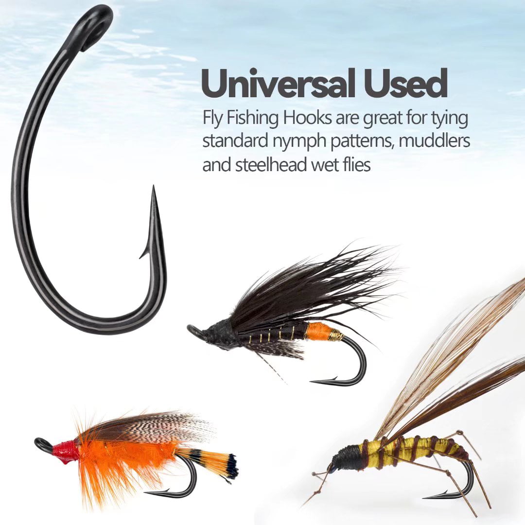 QualyQualy Fly Fishing Fly Tying Hooks for Tying Flies Nymph Curved Tying  Hooks Fly Hooks 2# 4# 6# 8# 10# Pack of 100