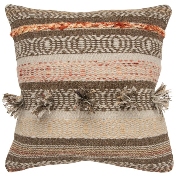 Rizzy Home Decorative Down filled Throw Pillow Stripe 20"X20" Brown