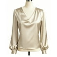thumbnail image 5 of Craaazy Women's Casual Solid Color Long-Sleeved Cozy Satin Shirts Gifts, 5 of 6