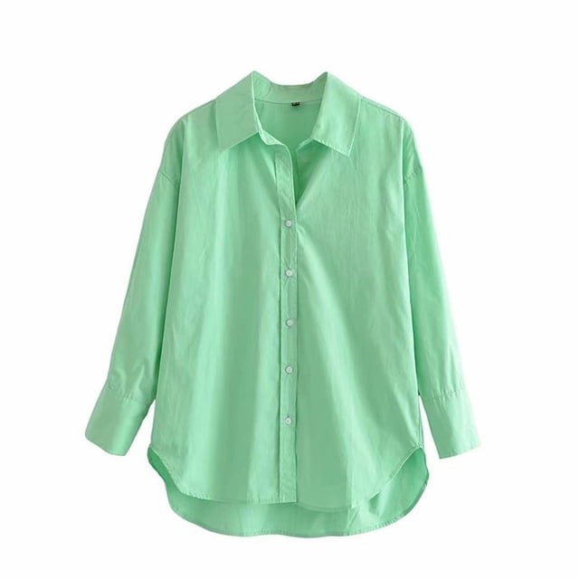 Milaget Chemises Boutonnées pour Femmes Manches Longues Blouse Manches Retroussées Décontractée Travail Vert S
