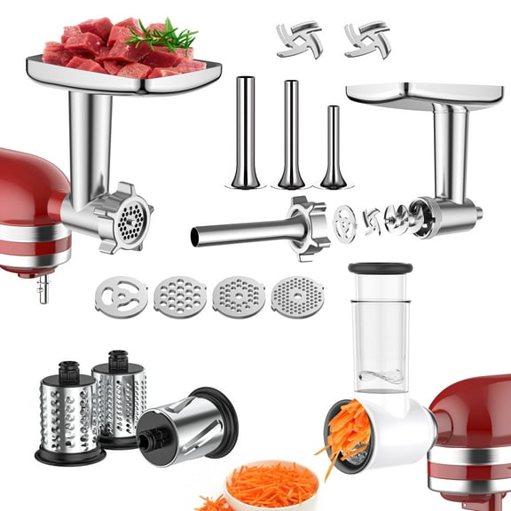 TOCOKEID 2 Pcs Meat Grinder & Cheese Slicer/Shredder Attachment Set for KitchenAid Stand Mixer
