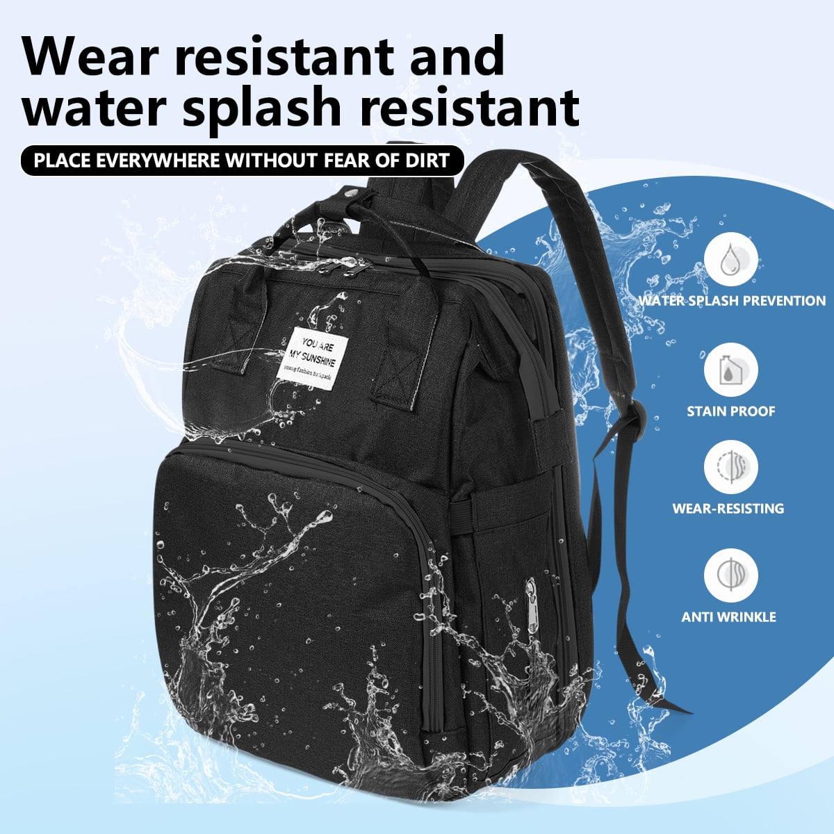 Caveen Waterproof Multifunctional Diaper Bag with Changing Pad, Black