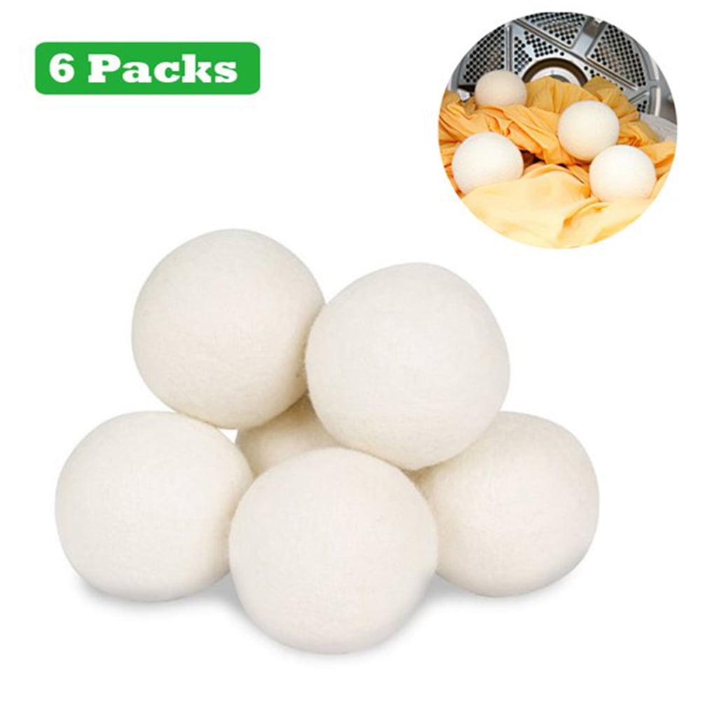 Wool Dryer Balls 6-Pack, Premium Reusable New Zealand Wool Laundry Ball Natural Fabric Softener, No Fillers, Anti Static, Lint Free, Chemical Free, Baby Safe, Saving Energy & Time, White 6 Count