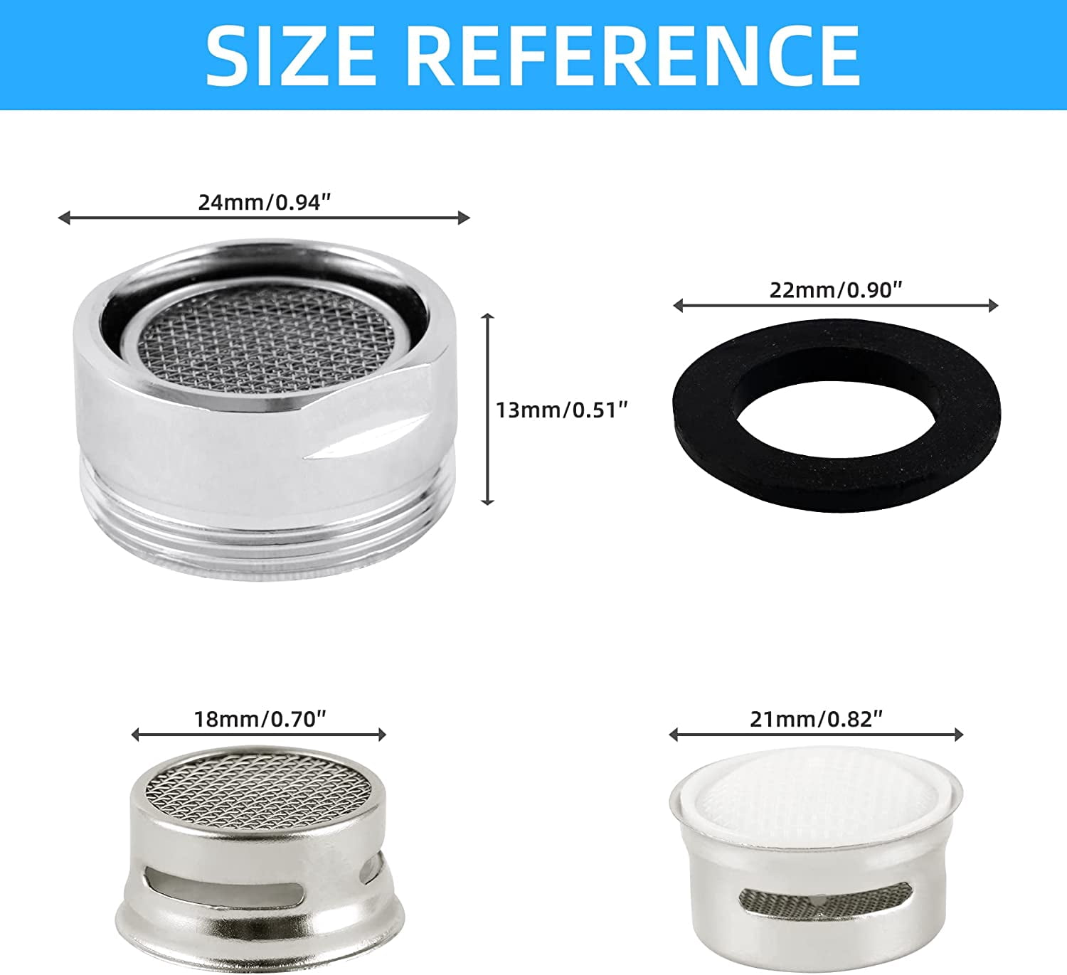 4 Pack Stainless Steel Faucet Aerator, Kitchen Sink Faucet Aerator Adapter with Brass Shell, 15/16 Inch/24 mm Male Thread Water-conserving Filter with Gasket for Bathroom, Chrome