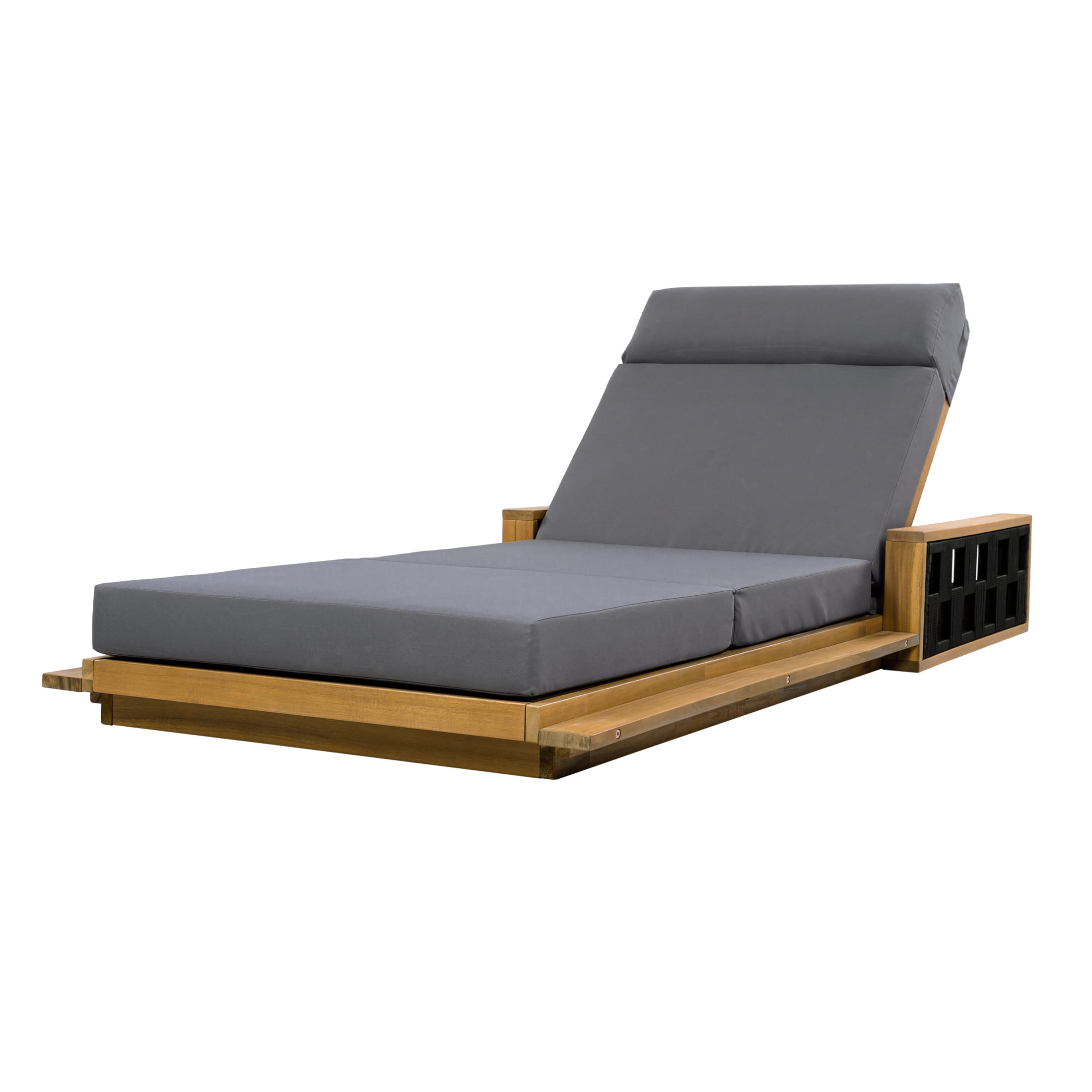 Christopher Knight Home Acacia Wood Chaise Lounge with 4-Fold Cushion, Adjustable Recliner, Teak + Dark Gray