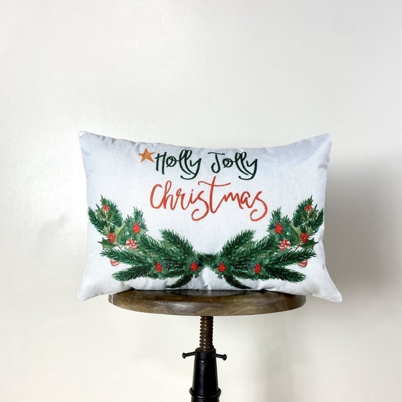 Holly Jolly Christmas with Garland Pillow Cover | 18x12 | Christmas Decor | Home Décor | Aesthetic Room Decor | Elegant Luxury Decor by UniikPillows