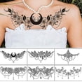 thumbnail image 2 of 6 hojas de tatuaje negro debajo del pecho para mujeres, pegatinas de tatuaje temporal con diseños de flores, luna y lazo en la cintura del pecho, 2 of 5