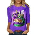 thumbnail image 2 of Ounisa Womens Funny Mardi Gras 3/4 Sleeve Sequins Mask Printed Shirts Tunics 2025 Trendy Holiday T-Shirts Carnival Pullover, 2 of 5