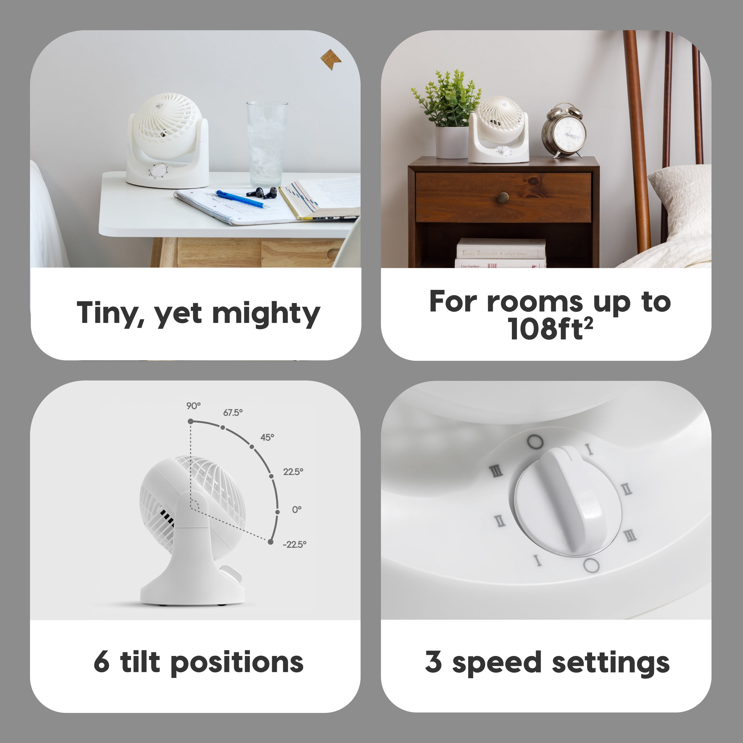 IRIS WOOZOO Mini Desk Fan Air Circulator 3 Speeds 32ft Max Air Distance White