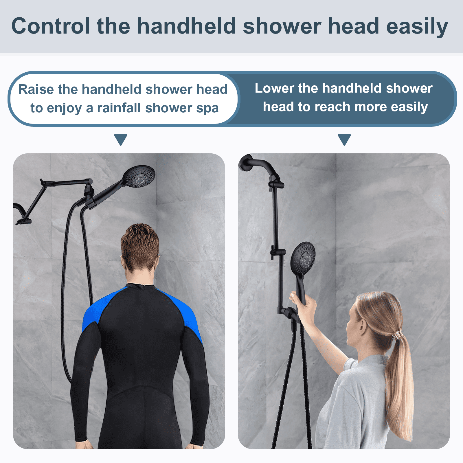 BRIGHT SHOWERS 15 Inch Shower Head Extension Arm - Adjustable Height & Angle, Solid Brass, Brushed Nickel - View #3