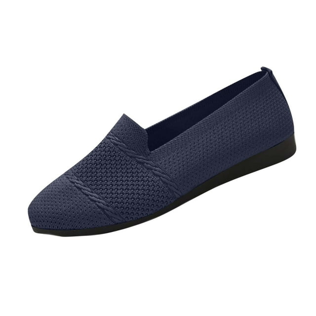 Knit Slip-On Loafer for Women, Breathable Spring Summer Flat Sole, Round Toe Comfort Shoe, Non-Slip Outsole, Lightweight Casual Shoe, Versatile Daily Wear