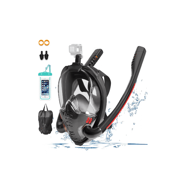 Máscara De Buceo De Cara Completa Doble Tubo Negro