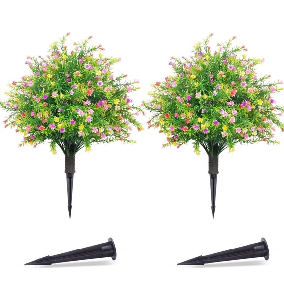 THE BRIVE 21.6 Inch Artificial Mixed Leaf Topiary Ball Trees, 2 Set of UV Resistant Fake Shrubs Bushes Plants with Ground Spike, Fake Plants for Outdoor Indoor Front Porch Garden