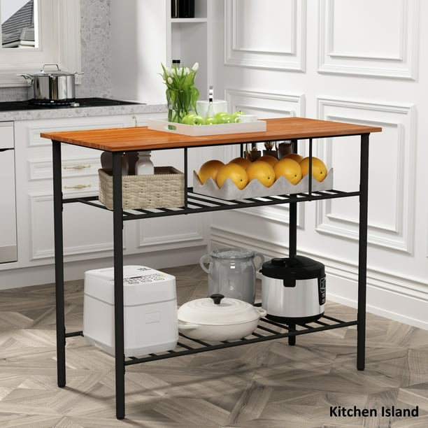 Rustic Farmhouse Counter Height Dining Kitchen Island Prep Table Storage Rack With Worktop And 2 Shelves Brown Com Rustic Farmhouse Counter Height Dining, Farmhouse Kitchen Island With Seating And Storage