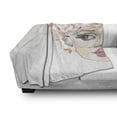 thumbnail image 3 of Eyebrow Soft Flannel Fleece Blanket, Dotted Half of a Women's Face with Butterfly Lady Motifs in Pastel Colors Print, Cozy Plush for Indoor and Outdoor Use, 70" x 90", Pink and Coral, by Ambesonne, 3 of 6
