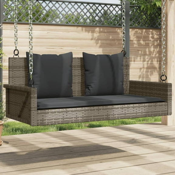 vidaXL Swing Bench with Cushions Gray 46.9"x22"x18.9" Poly Rattan